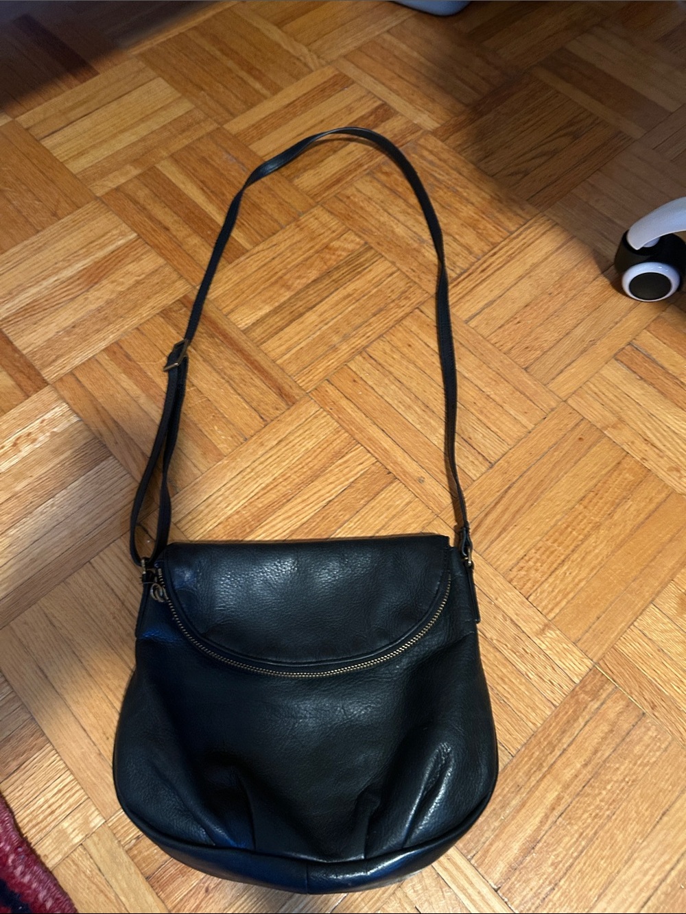 margot Black Pebbled Leather Shoulder Bag with Zip Detail